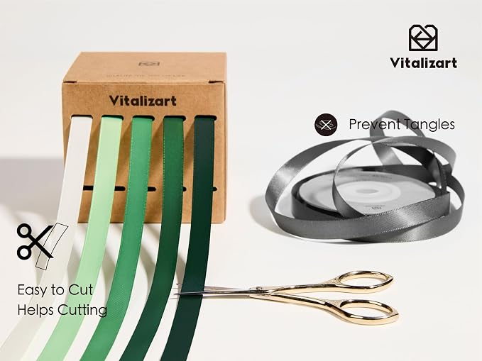 Vitalizart Green Ribbons for Crafts 3/8" x 50Yds Double-Faced Satin Ribbon | - Image 5