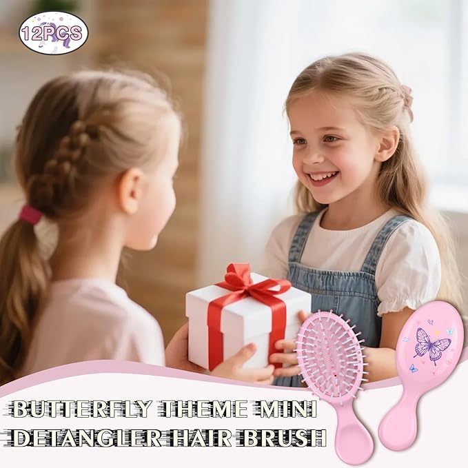 12 Pcs Butterfly Mini Detangler Brush, Mini Travel Hair Brush, Bristles Plastic Detangling Brush,No Tangle Soft Flexible Bristles for Straight, Curly, Thick Hair for Party Gift