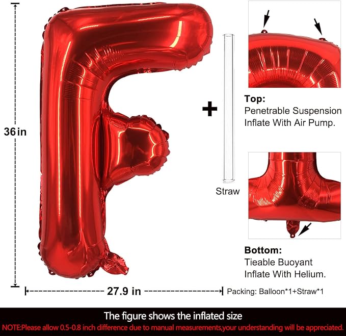 Lovoir 40 Inch Large Red Letter F Balloons Big Size Jumbo Mylar Foil Helium - Image 2