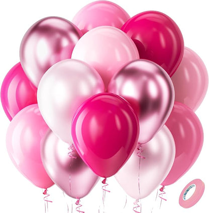 Bezente Pink Balloons Set 60pcs 12 inch | Metallic Pearl Pink, Hot & Pastel by Bezente