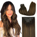 GOO GOO Clip in Hair Extensions Real Human Hair, Remy Human Hair Extensions Clip ins for Women, Natural Human Hair, 24inch 140g 7Pcs, #2/6/2 Balayage Dark Brown to Chestnut Brown