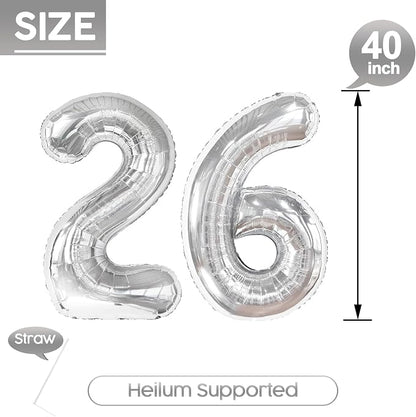 26 Balloon - Silver Birthday Number Balloons, 40 Inch Decorations Men Women | - Image 5
