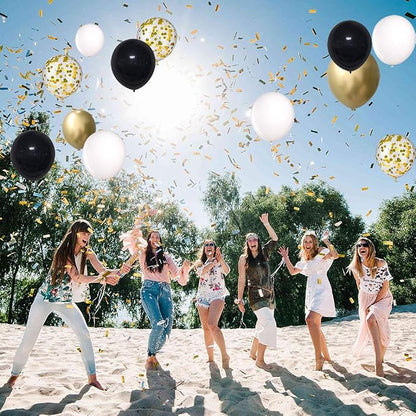 Black and Gold Confetti Balloons, 50 Pack 12inch White Latex Party Balloon Set - Image 6