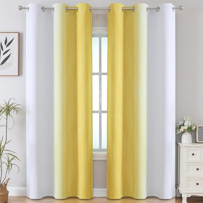 Yellow and Greyish White Gradient Room Darkening Blackout - Image 2