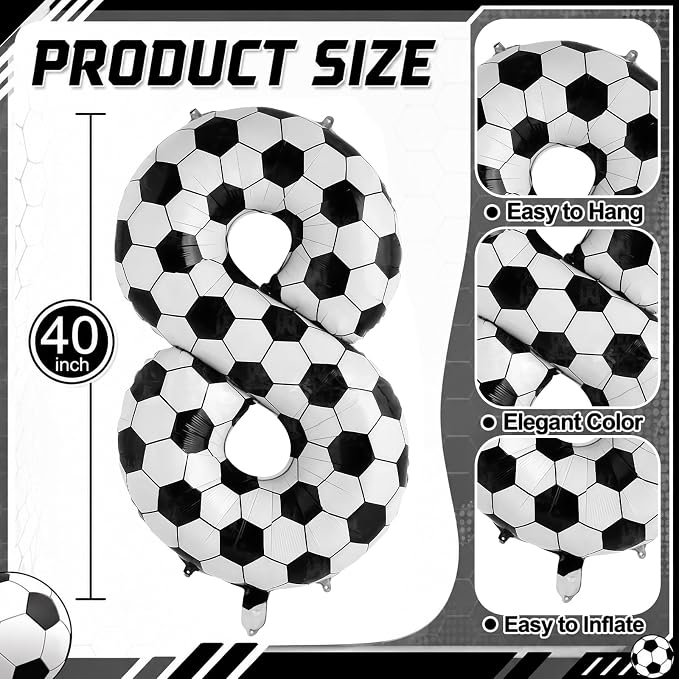 Soccer 8 Balloon Number, 40 Inch Soccer Number 8 Foil Balloon - Image 2