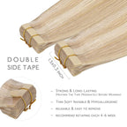 WENNALIFE Tape in Hair Extensions Human Hair, 20pcs 50g 24 inch Dirty Blonde Highlighted Bleach Blonde Remy Hair Extensions Straight Human Hair Tape in Extensions Skin Weft Extensions Hair