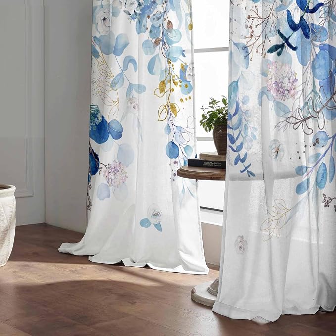 Blue Botanical Curtains 96 Inches Long - Image 3