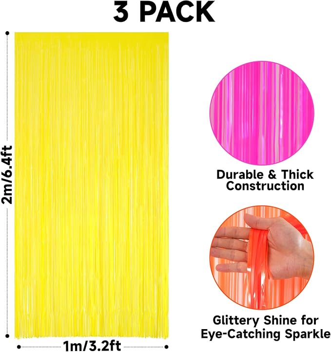 jijAcraft Orange Yellow Rose Tinsel Foil Fringe Curtain, 3 Pack 3.2x6.5 Feet - Image 2