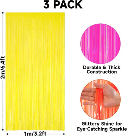 jijAcraft Orange Yellow Rose Tinsel Foil Fringe Curtain, 3 Pack 3.2x6.5 Feet - Image 2