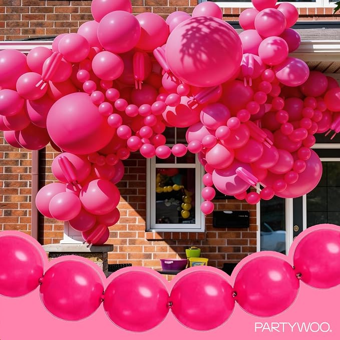 PartyWoo Hot Pink Linking Balloons 100pcs 12 Inch Magenta Link Balloons | - Image 3
