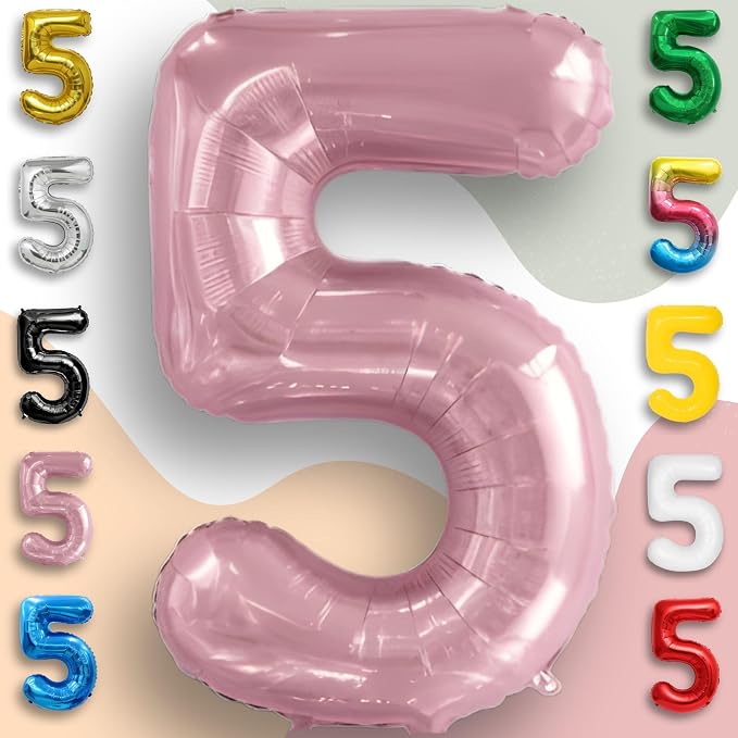 Pink Pearl Number Balloon 5 Mylar Foil Macaron Balloons 16 Inch - Image 6