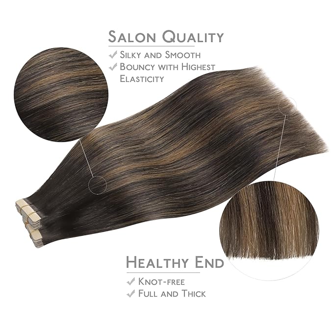 WENNALIFE Tape in Hair Extensions Human Hair, 40pcs 100g 24 inch Balayage Dark Brown Mixed Chestnut Brown Hair Extensions Real Human Hair Straight Tape in Extensions Invisible Human Hair Extensions