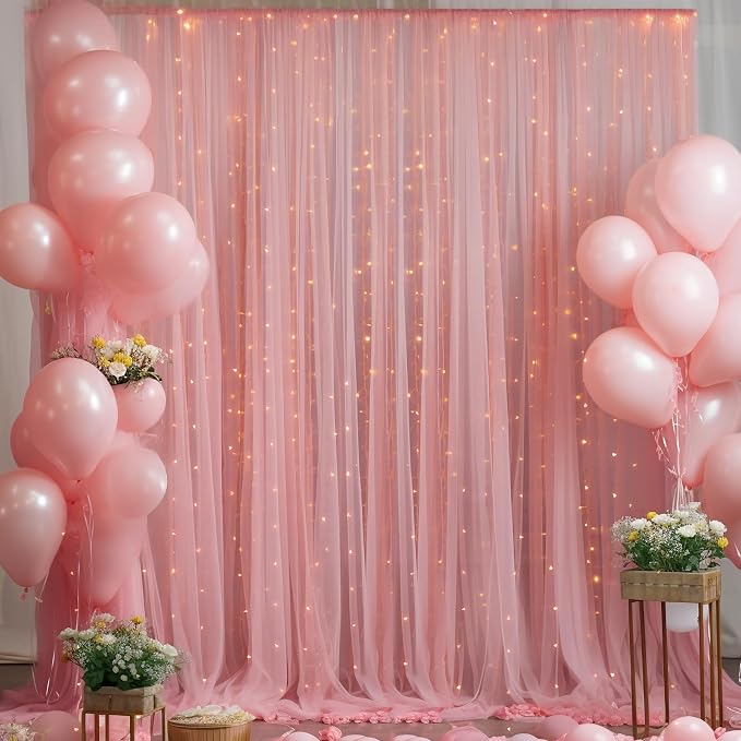 10x8ft Dusty Rose Tulle Backdrop Curtain - Image 7