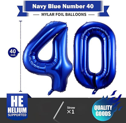 Navy Blue 40 Balloon Numbers, 40 Inch Dark Blue 40 Birthday Balloons Large Foil - Image 2