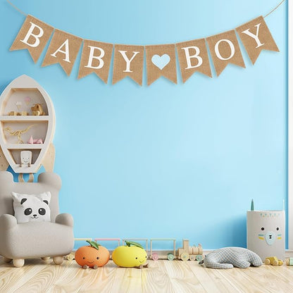 Pre-Strung Baby Boy Burlap Banner, Gender Reveal Banner - Image 3