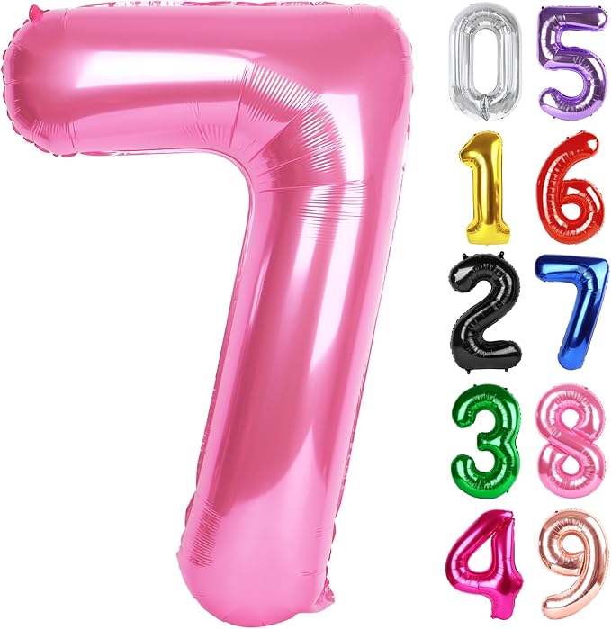 Pink Number 7 Balloon 40 Inch, 7th Birthday Party Decorations Men Women | Foil by IWERP