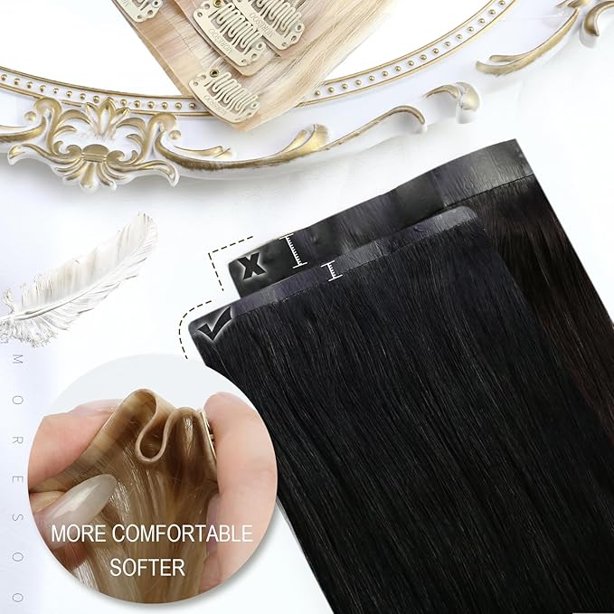 Moresoo Brown Seamless Clip in Hair Extensions Real Human Hair Straight Clip in Human Hair Extensions Dark Brown Double Weft 120g/7pcs 20 inch