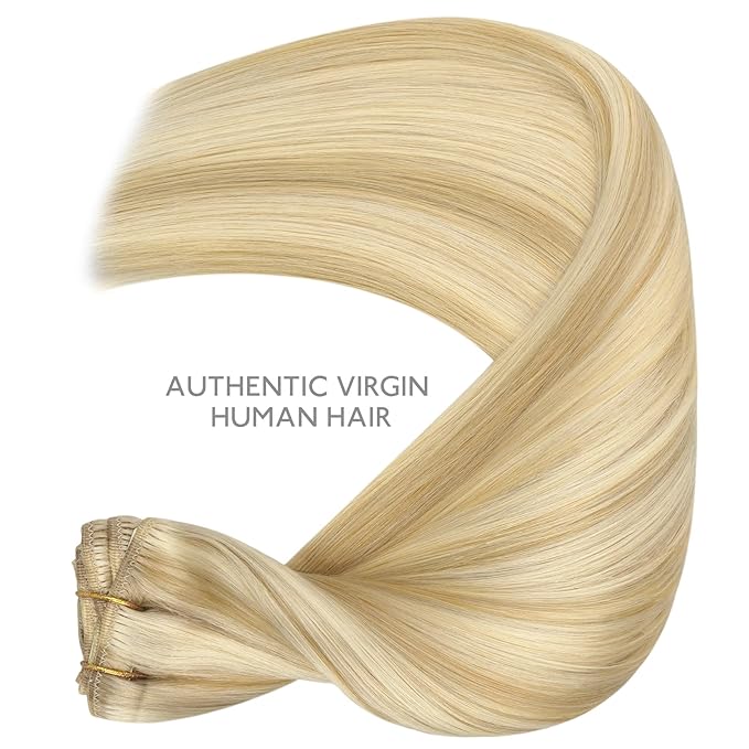 WENNALIFE Clip in Hair Extensions, 150g 20 Inch 9pcs Light Blonde Highlighted Golden Blonde Remy Hair Thicker Double Weft Extensiones De Cabello Humano Con Clip Ins Straight Full Volume