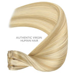 WENNALIFE Clip in Hair Extensions Real Human Hair, 12 Inch 80g 7pcs Remy Hair, Light Blonde Highlighted Golden Blonde Straight Natural Extensiones De Cabello Humano Con Clip Ins