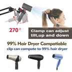 Blow Dryer Stand Hands Free 360 Rotate Hands Free Hair Dryer Holder，Adjustable Hair Dryer Stand Hands Free, Hands Free Blow Dryer Holder Stands Free Clip Suitable for 99%