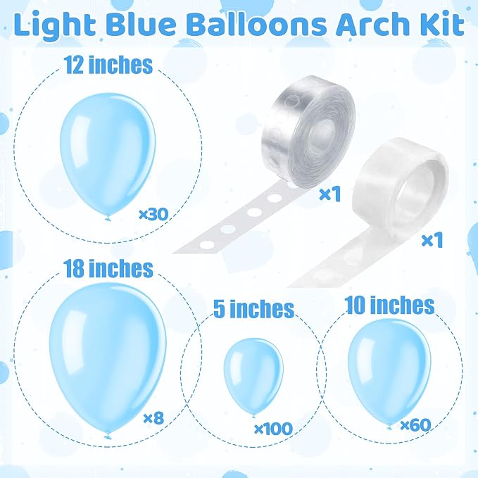 200 Pieces Light Blue Balloons Different Sizes Pastel Blue Balloons Garland - Image 2