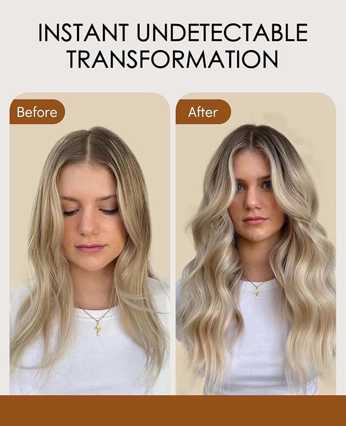 VINBAO 55g Invisi Edge Tape in Extensions Real Human Hair Balayage Ash Brown and Blonde Mixed with Ash Blonde Injected Tape in Hair Extensions Invisible 20pcs 20inch #8/60/18