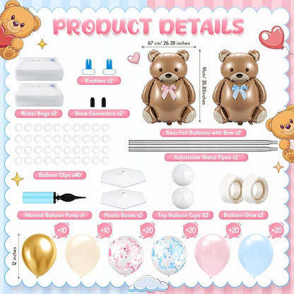 Lunmon 2 Sets Bear Gender Reveal Decorations, Bear Balloon Column Stand Kit - Image 2