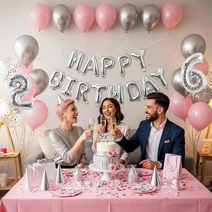 TONIFUL 20 Pcs Number Balloon 2 Set 16 Inch Fat Silver 0-9 Numbers Balloons | - Image 4