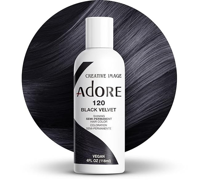 Adore Semi Permanent Hair Color (120 Black Velvet) | Vegan & Cruelty-Free Black Hair Dye | No Ammonia, No Peroxide, No Alcohol | 4 Fl Oz (Pack of 1)