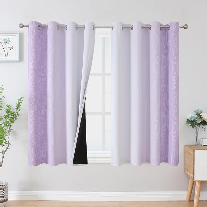Lilac and Greyish White Blackout Curtains 45 Inch Length, Light Blocking by ESTELARTEXTILER