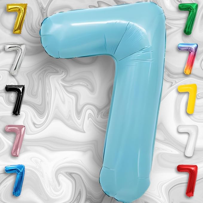 Candy Blue Number Balloon 7 Mylar Foil Balloons 32 inch - Image 3