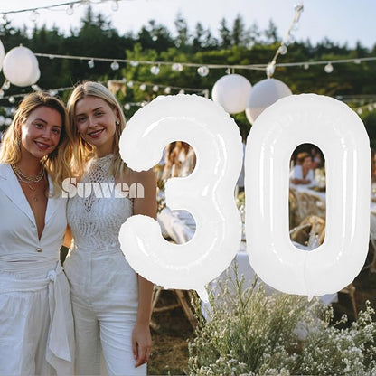 SUWEN 40 Inch White Large 30 Balloon Number Big Foil Helium Numbers 0-9 | Giant - Image 2