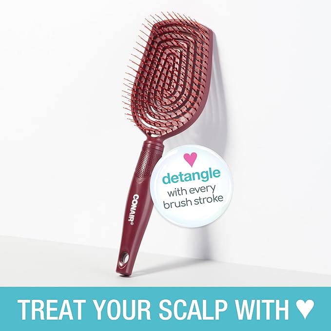 Conair Scalp Care Detangling hairbrush - Curly Hair Brush - Scalp Massager - hairbrushes for women & men - detangler for all lengths and types - stocking stuffers - gifts for her - Red Rush