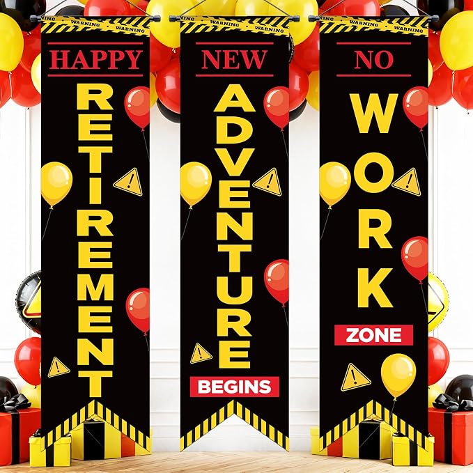 3Pcs Retirement Porch Sign Door Hanging Banner Black Yellow Warning Happy by TagreSpike