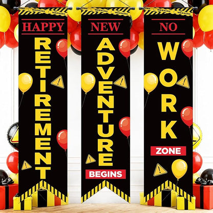 3Pcs Retirement Porch Sign Door Hanging Banner Black Yellow Warning Happy by TagreSpike