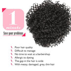 Natural Afro Kinky Curly Short Hair Toppers With Bangs - Clip in Synthetic Wiglets for Men and Women With Thinning Hair - Instant Volume and Style (Black Brown)