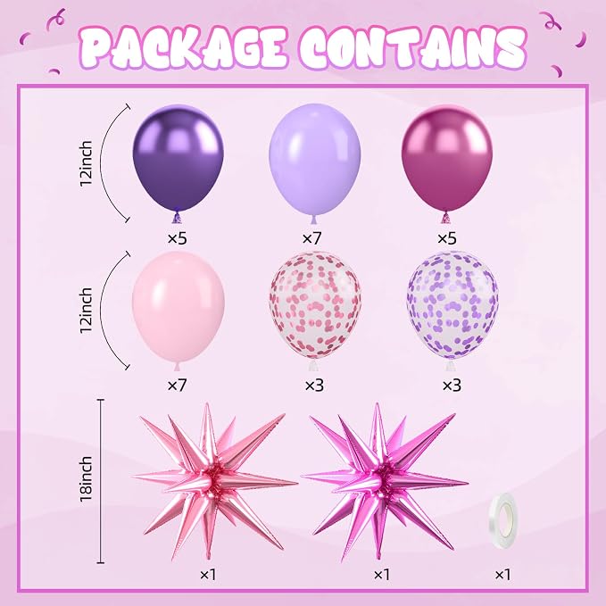 Pink and Purple Balloons, 12 Inch Pastel Pink Metallic Purple Latex Balloons - Image 2