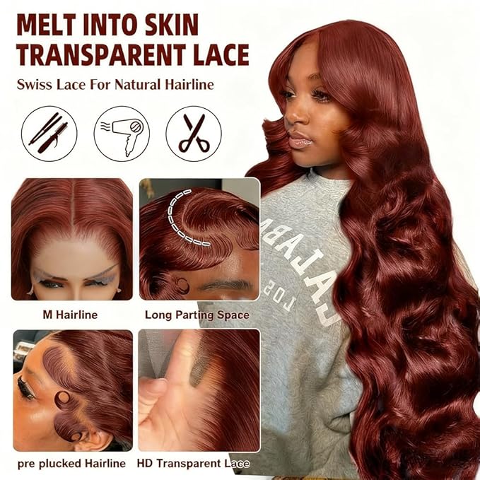 BVH 22 Inch Reddish Brown 13x6 Lace Front Wigs Human Hair Body Wave Wigs Human Hair 200 Density Hd Lace Frontal Wigs M Hairline 33# Brown Wigs (13x6 Reddish Brown Lace Front Wigs Human Hair, 22 Inch)