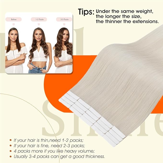 Full Shine Intact Tape Ins Human Hair Extensions Blonde Injection Tape in Hair Extensions Human Hair 18Inch Seamless Remy Skin Weft Cuticles Aligned for Women Daily Office Look 50Gram 20Pcs