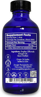 Ginger Oil, Edible, Food Grade – 100% Pure, Ginger, Essential, Oil, for Massage, by Zongle Therapeutics, 4 OZ