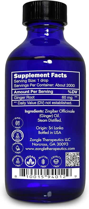 Ginger Oil, Edible, Food Grade – 100% Pure, Ginger, Essential, Oil, for Massage, by Zongle Therapeutics, 4 OZ