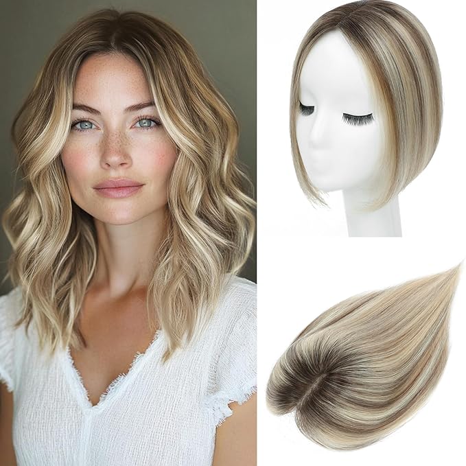SARO-UP Hair Toppers for Women Real Human Hair Toppers for Women with Thinning Hair pieces with No Bangs 3 * 4Inch Hand-Tied Invisible Upgrade Swiss Base 10Inch Topper (2T613#)