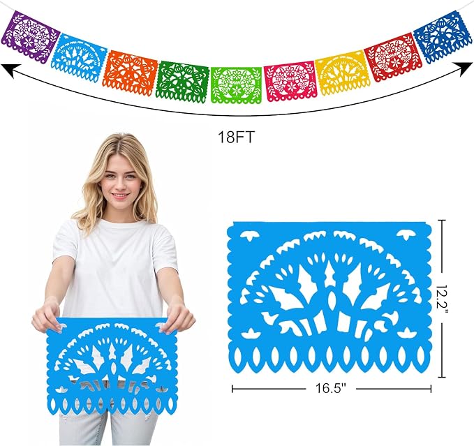 DOMESTAR 1 Pack 18 FT Papel Picado Banner, Fiesta Mexican Party Decoration | - Image 7