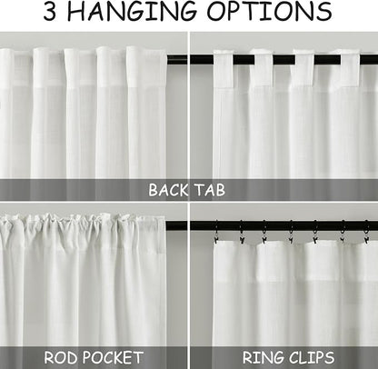 Linen Light Filtering Curtains 96 Inches Long 2 Panels Long Ivory Semi Sheer - Image 3