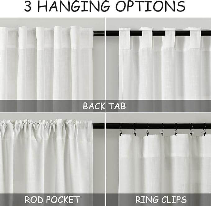 Linen Curtains 84 Inch Length 2 Panels Set, Ivory - Image 3