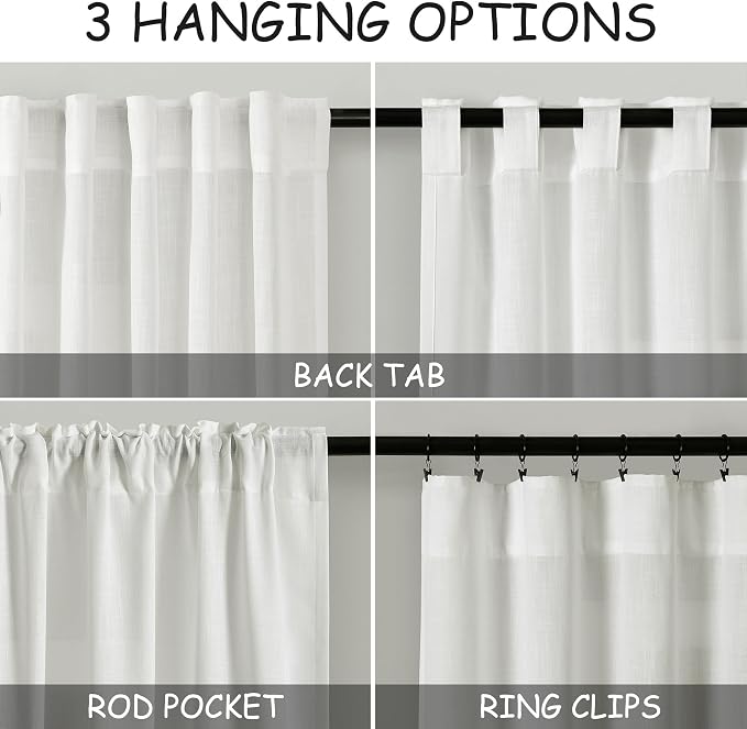 Ivory Linen Back Tab Curtains 94 Inch Length - Image 3