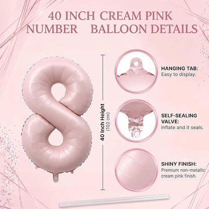 Baby Pink Number 8 Balloon 40 Inch, Blush Foil Event Theme Party Supplies | - Image 4