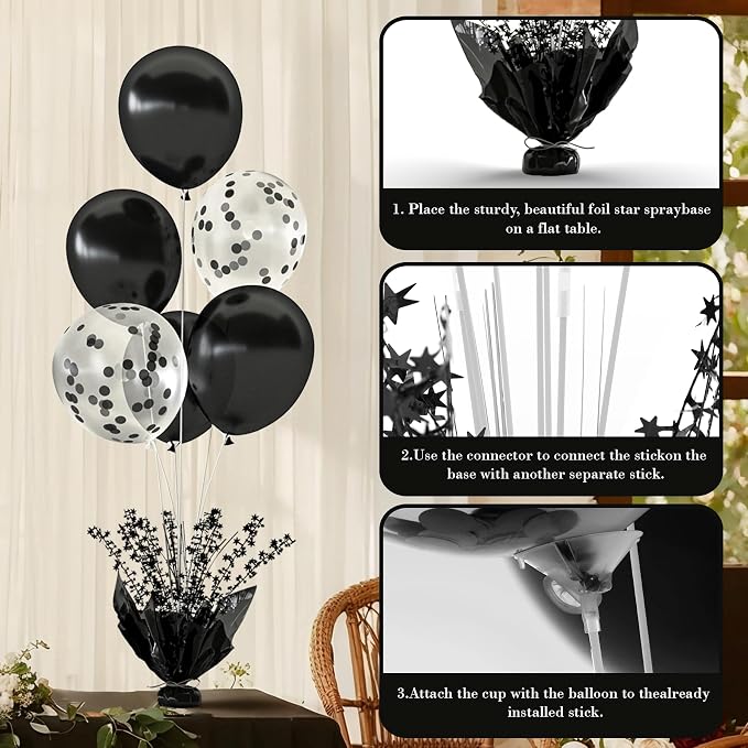 4 Set Black Table Balloons Foil Spray Centerpiece - Image 6