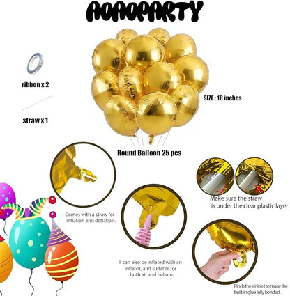 25Pcs Gold Round Shaped Foil Balloons 18 Inch Mylar Balloon | Helium - Image 6