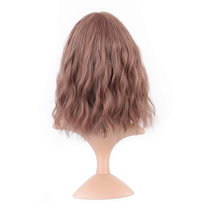 FAELBATY Brown Wig With Bangs Synthetic Cosplay Bob Wig loose wave Wig for women Costume Wigs (12" Dark Purple Color)